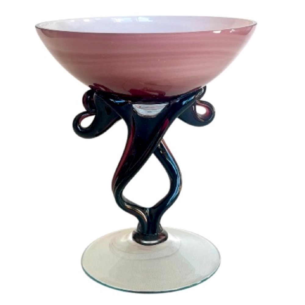 Jozefina Krosno Vintage Art Glass Goblet Compote Candle Holder Sculpture Poland